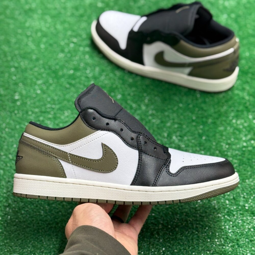 Nike Jordan 1 Low Black Toe Medium Olive Mens 553558-092 NEW Multi Sz - Picture 1 of 4